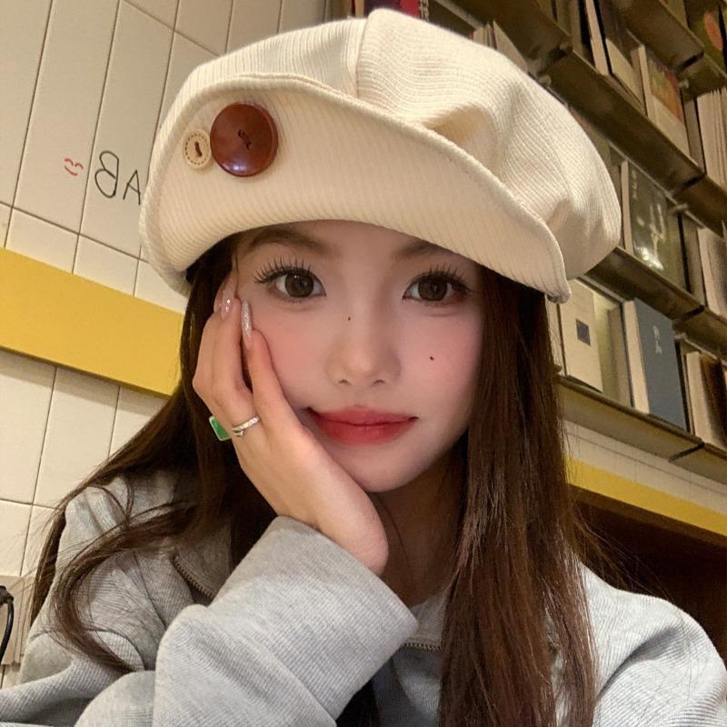Autumn star anise beret retro flipped brim pleated cloud painter hat women's casual literary versatile hat tide