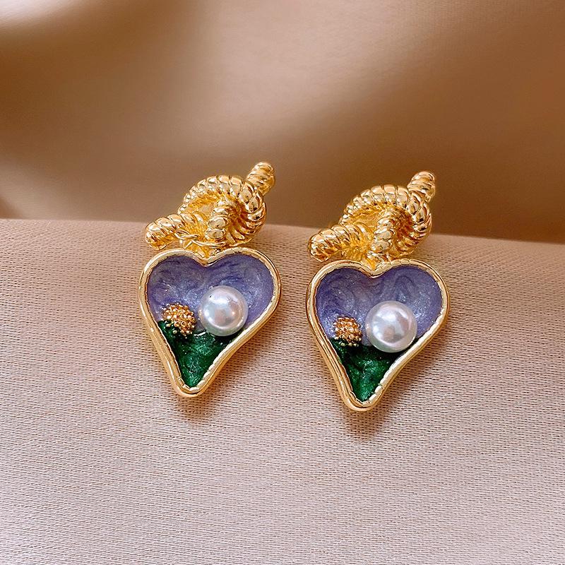 Monet Garden Purple Baroque Pearl Earrings - Vintage Style, Luxury Women's Studs