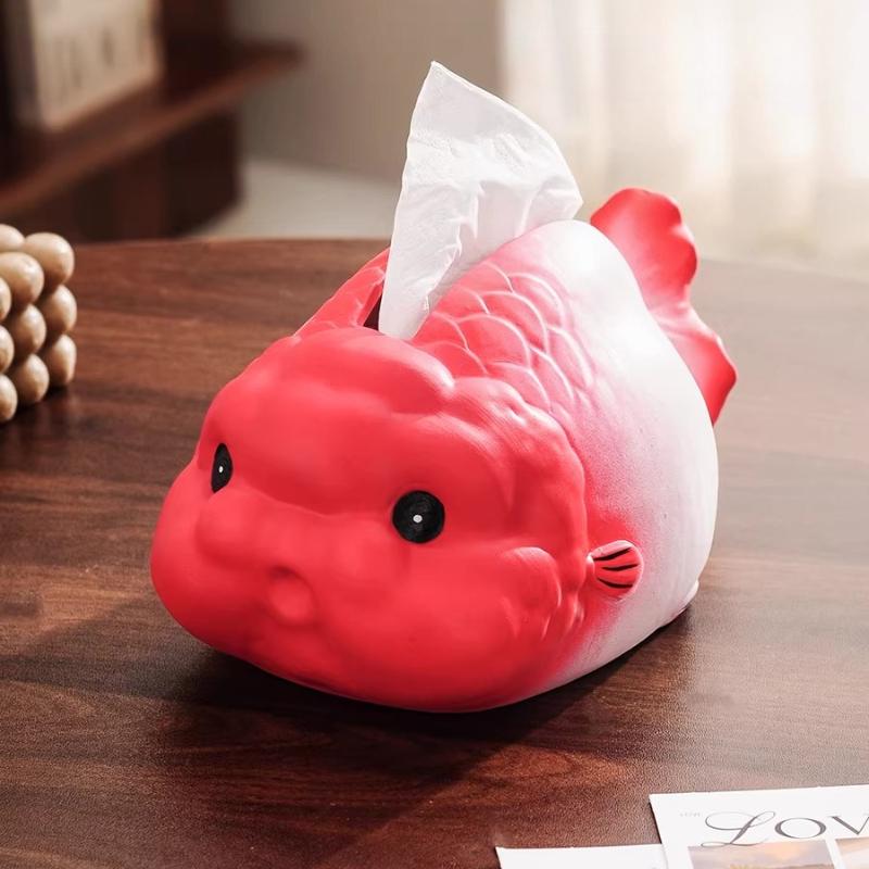 Cartoon Goldfish Tissue Box Home Living Room Desktop Storage Fish Ceramic Napkin Holder Toilet Paper Holder Home Decoration