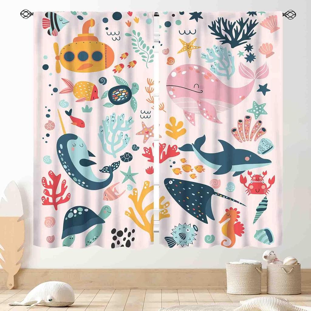 Dinosaur Curtains Boys Room Cartoon Dino Navy Blue Safari Animal Outer Space Planet Astronaut Theme Baby Window Curtain Blackout Polyester
