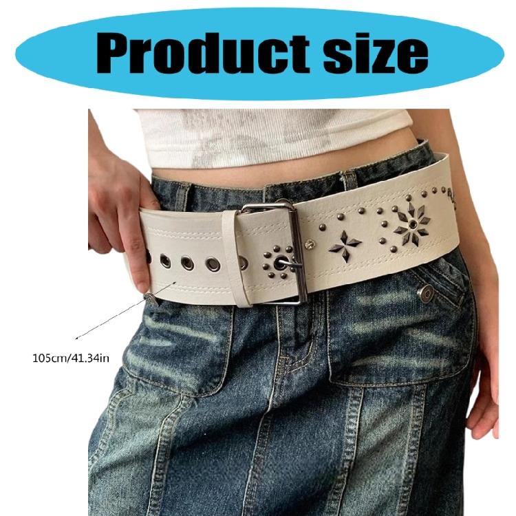 Fashionable Rivet Studded Wide Belt For Women Men Pin Buckles PU Waistband for Street Wear Jeans Pants Waist Accessory