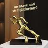 Resin Gold Running Figure Sculpture Bookcase Living Room Decorative Art Gilded Figure Statue Crafts Interior Aesthetic Decor