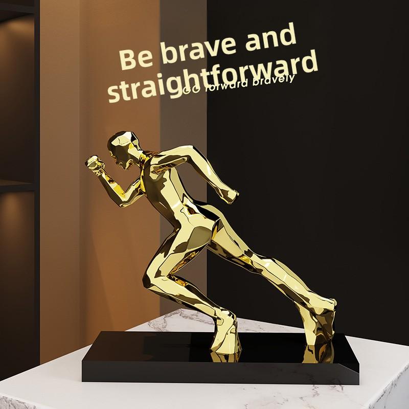 Resin Gold Running Figure Sculpture Bookcase Living Room Decorative Art Gilded Figure Statue Crafts Interior Aesthetic Decor