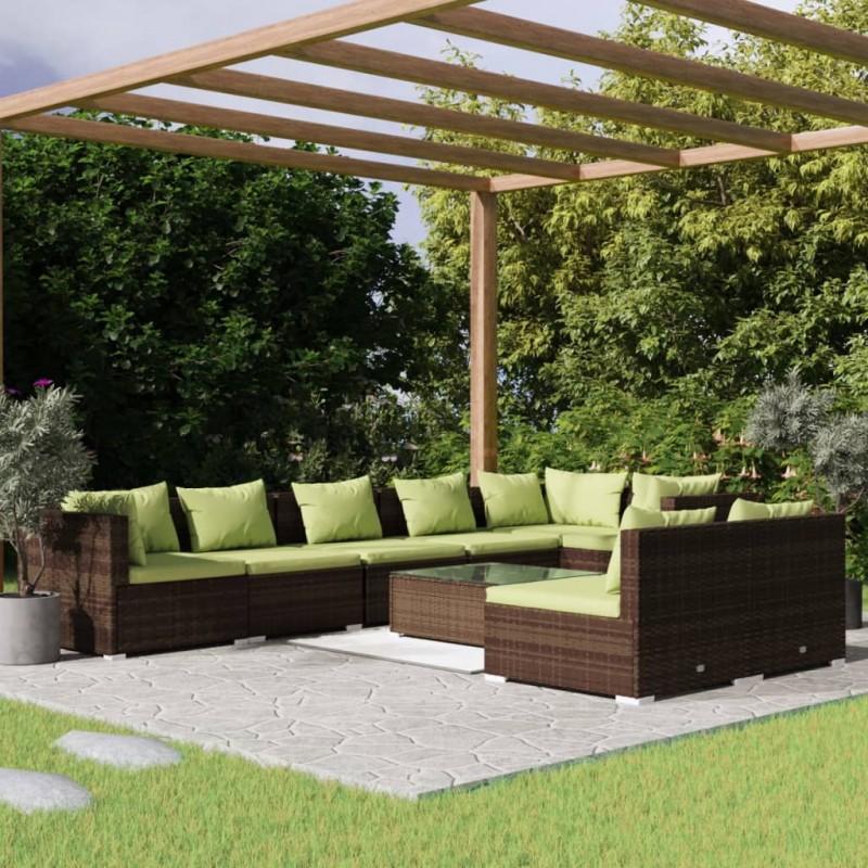 Día y Noche - Día y Noche Set muebles de jardín 9 piezas y cojines ratán sintético marrón