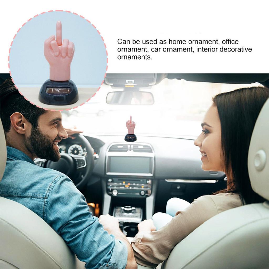 Interesting Car Dashboard Ornament Solar Powered Rocking Middle Finger Car Decoration Desktop Ornament