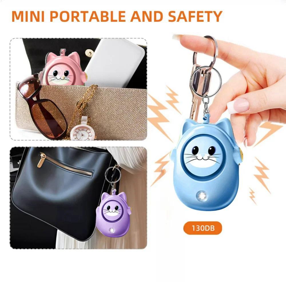Cute Cat Personal Self Defense Alarm Light 130db Self Defense Siren Safety Alarm For Outdoor Women Girl Personal Keychain Alarm