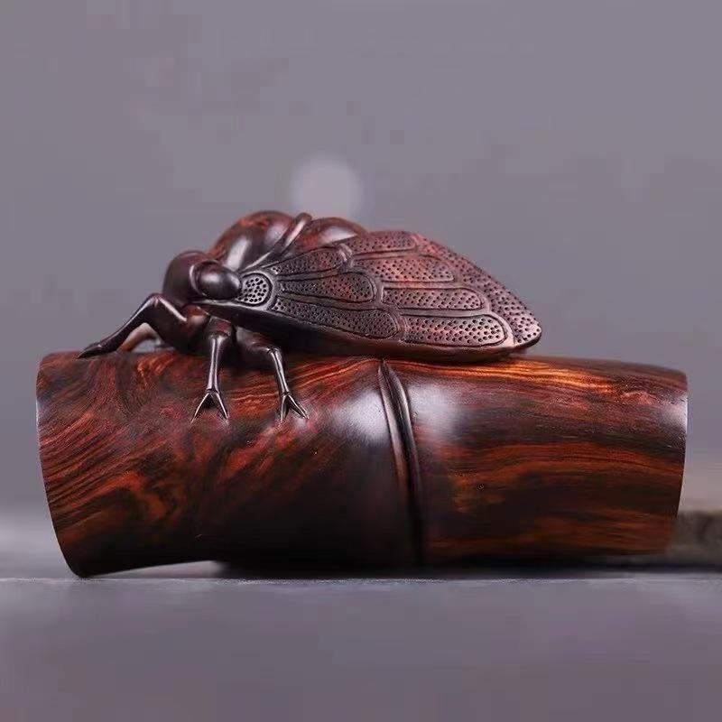 Rosewood Cicada Handgrip: Authentic Golden Cicada Ornament for Contentment and Happiness