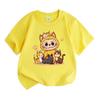 Cute Cartoon Orange Monster With Kitten Print Kids T-Shirt 100% Cotton Crew Neck Short Sleeve Tees for Boys Girls Casual Soft Breathable Summer Tops