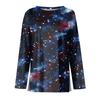 Women's Fashion Casual Slit Hem Round Neck Long Sleeve Loose Printed T-Shirt Ladies Top