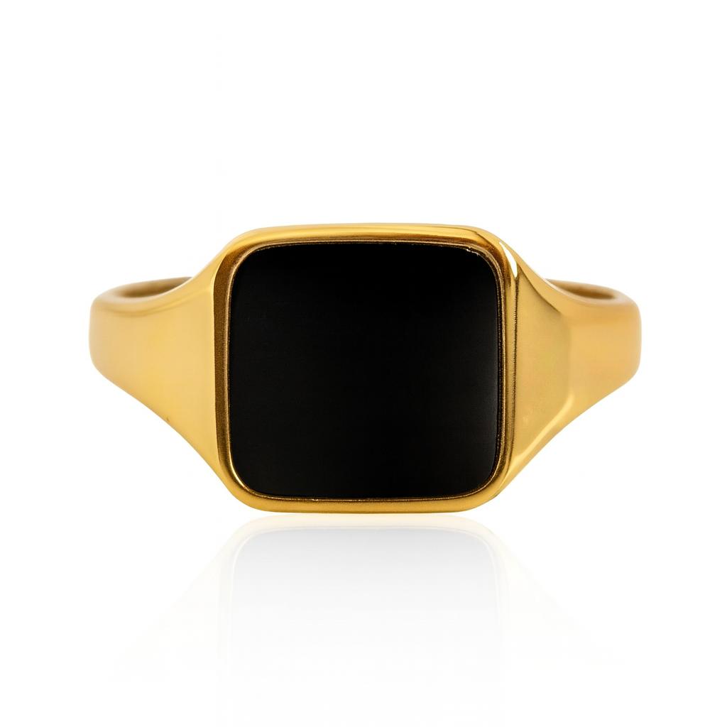 

Мужское позолоченное кольцо-печатка с черным ониксом – Классическое квадратное эффектное украшение, подарок для него Q розовый