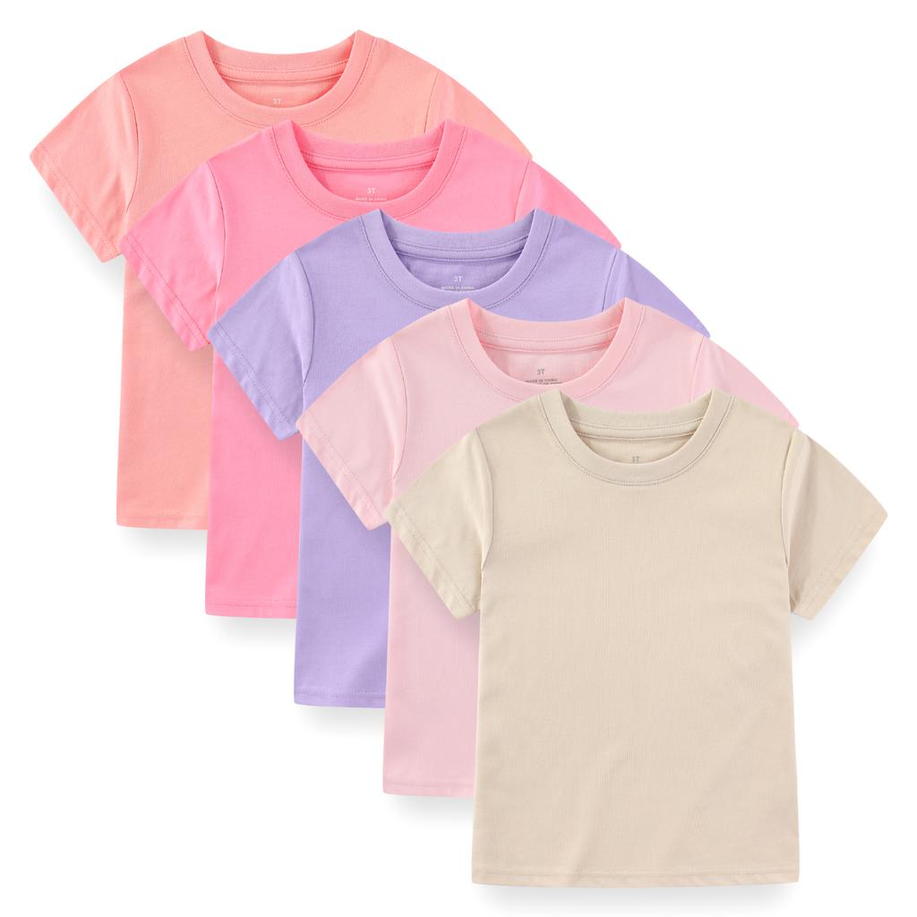 KIDDIEZOOM 5 Pcs Fashionable and Comfortable Short Sleeved T-shirt for Infants and Young Children, Boys and Girls, 100% Pure Cotton Newborn Clothing