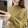 2024 Autumn and Winter New Button Sweater Tops Women's Pullover Half Turtleneck Sweater Thickened Bottoming Shirt Women