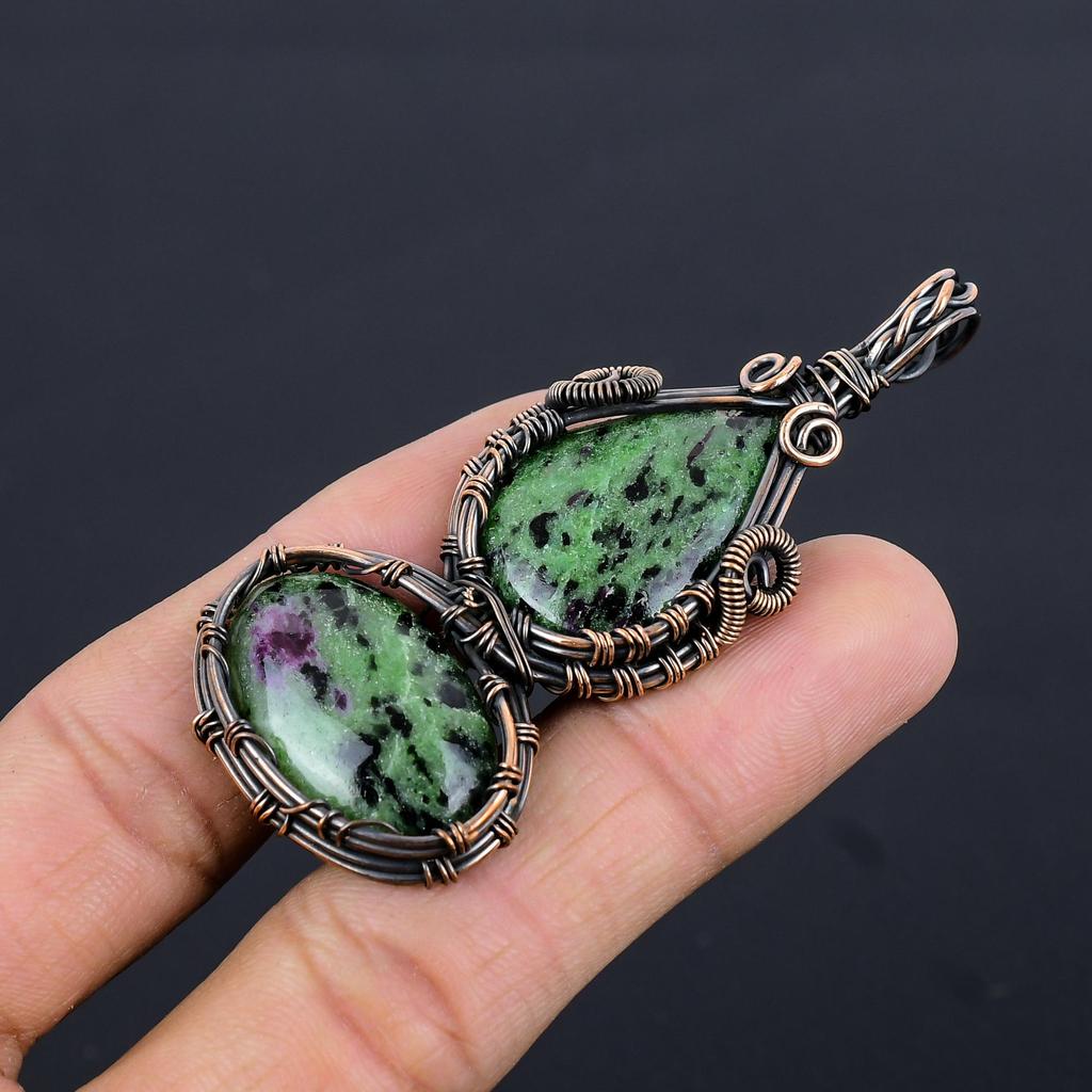 Ruby Zoisite Pendant Gemstone Jewelry, 999 Copper Wire Wrapped Handmade Pendant, Latest Design Jewelry
