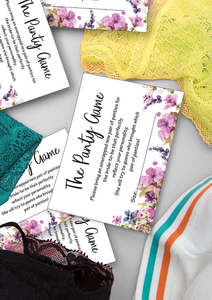 Inkdotpot Bridal Shower Game 1 SignA    30 Size CardsA  White Floral Girls Night Out Bachelorette Party Drop Your Panties