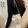 Hand Carry Pearl Bucket Bag Women's Summer New Embroidered Shoulder Bag Niche Simple High-end Messenger Bag