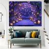 2D Purple Floral Arch Backdrop with Lanterns & Butterflies for Wedding Ceremony