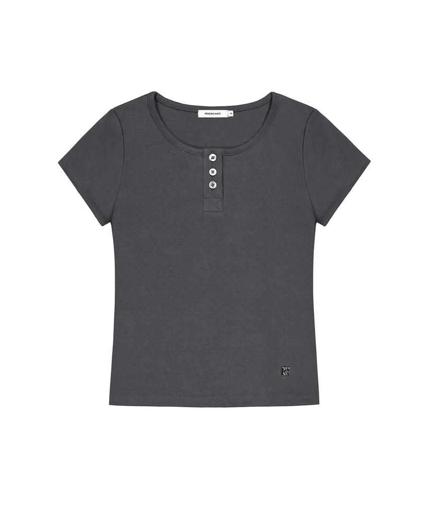 ROCKCAKE Essential Henly Neck Top - Charcoal