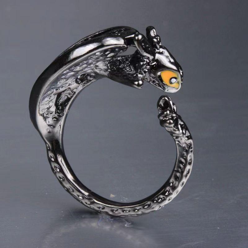 New European & American Style: Silver Toothless Dragon Adjustable Couple Ring