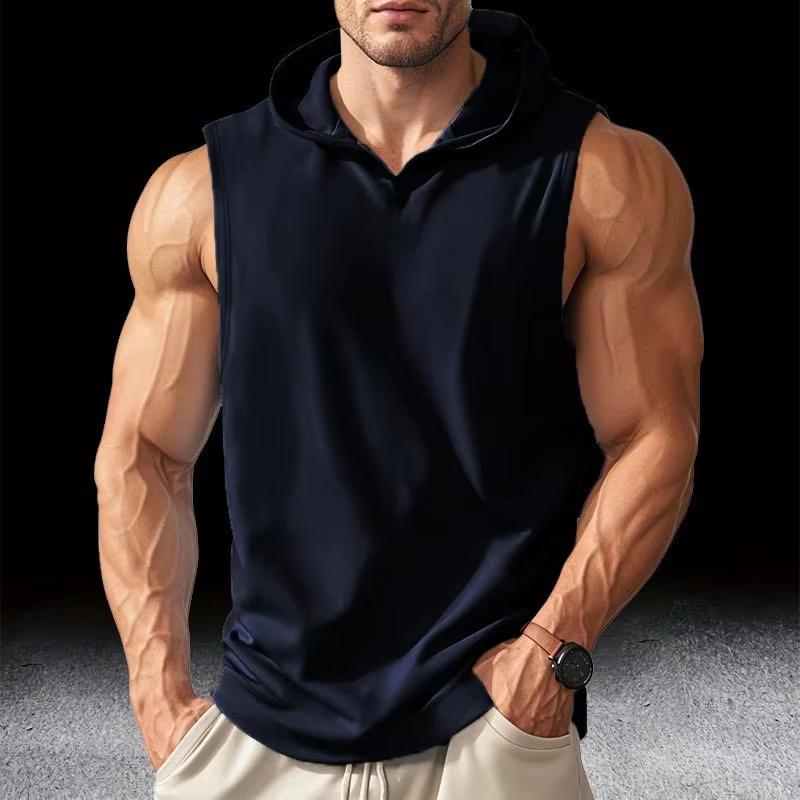 Solid Color New Men s Tank Tops Vest Sleeveless Tees For Male Hooded Man Vests Tops Hip Hop Men Tank Top T shirt M