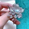 Gold-Plated Copper Pearl & Zircon Flower Tassel Brooch with Empty Setting