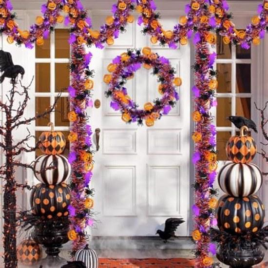 Halloween decorations Garland 5-piece set Sparkling metallic tinsel decoration decor cute pumpkin bat spider party supplies wall garden