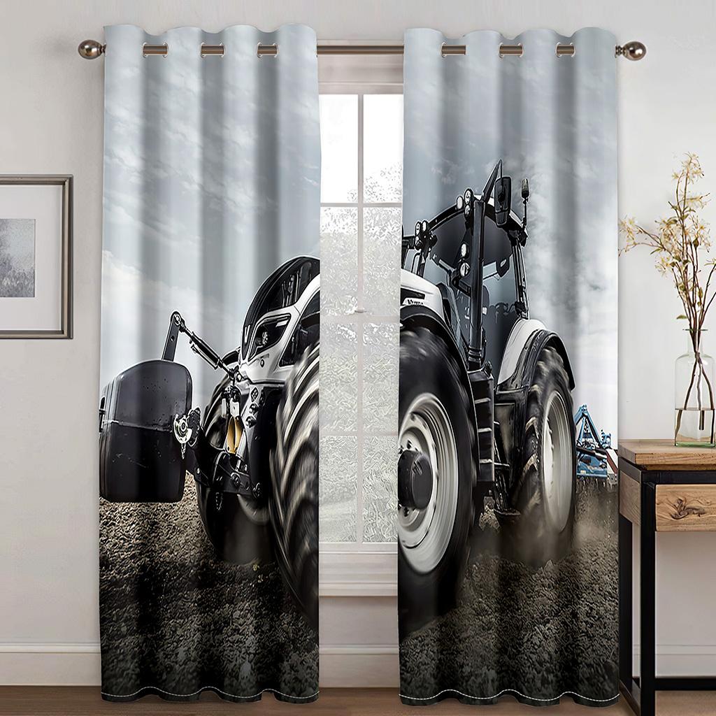 3D Cheap Tractor Car Farm Scenic Sky Shade Curtains Living Room Bedroom Home Decor Curtains 2 Panels