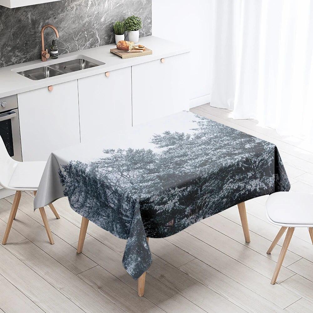 Winter Snow Tablecloth Beautiful  Anti-fouling Waterproof Rectangular Kitchen Table Home Decoration