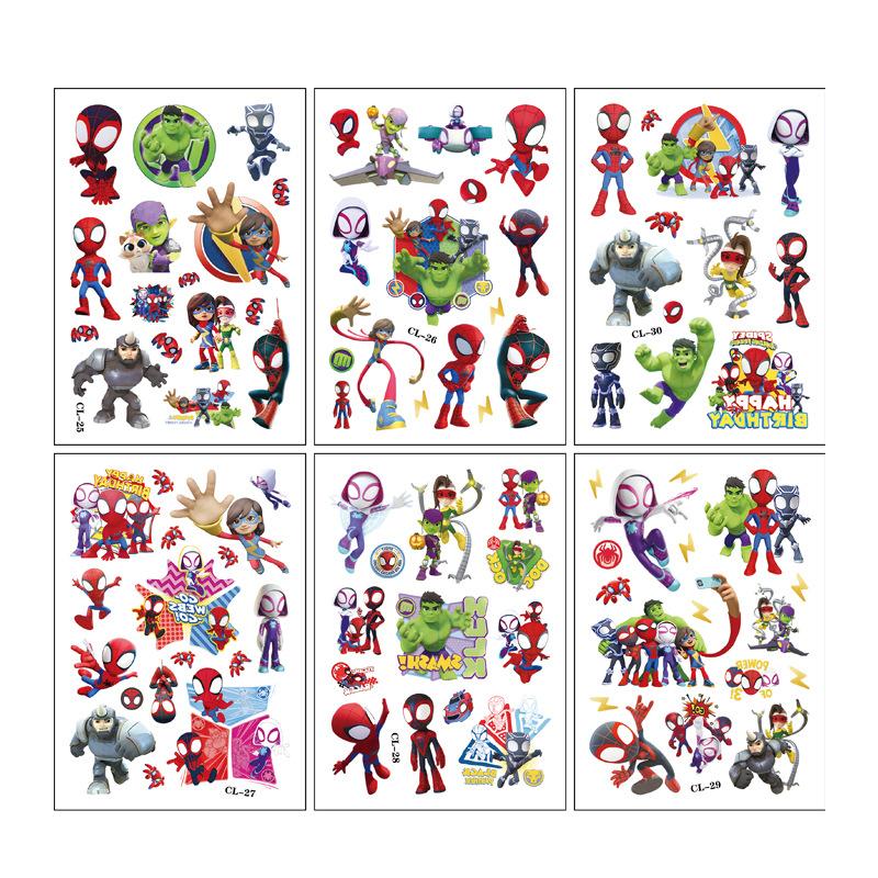 6Pcs Spiderman And His Amazing Friends Tattoo Stickers Waterproof Sticker Funny Kids Girls Christmas Birthday Gift Reward Toy