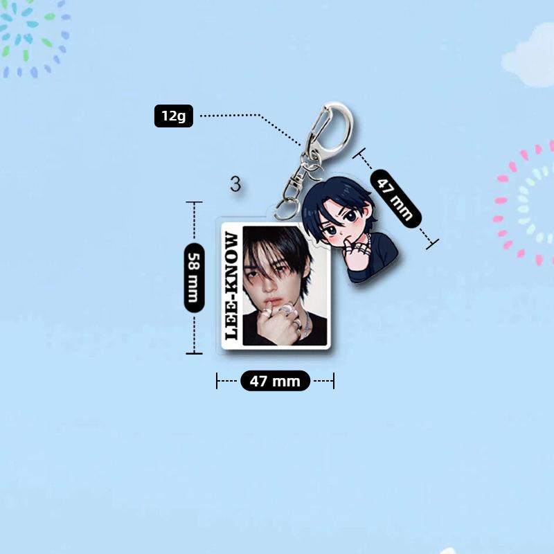 8pcs Stray Kids Double Charms Acrylic Keychain, Kpop Member Real Photo + Cute Cartoon Pendant, STAY Fans Collectible Bag Accessory Key Ring