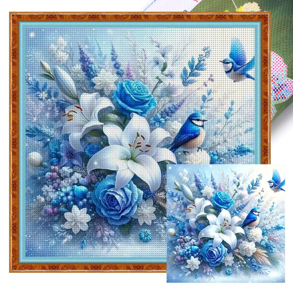 1 Set Full Embroidery Cotton Thread 11CT Printed Fantasy Flowers Cross Stitch Kits DIY Arts Ornament Home Decorations 40x40cm