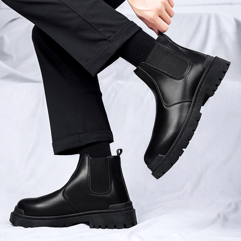Men's Biker Boot Mens Boots Street Water Proof Casual Leather Shoes Trendy All-match Platform Anti-slip British Explosive Style