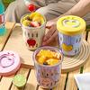 WORTHBUY Portable Oat Container Double-Layer Drain Fruit Cup Leak Proof Plastic Salad Cup Breakfast Cup With Cartoon Stickers