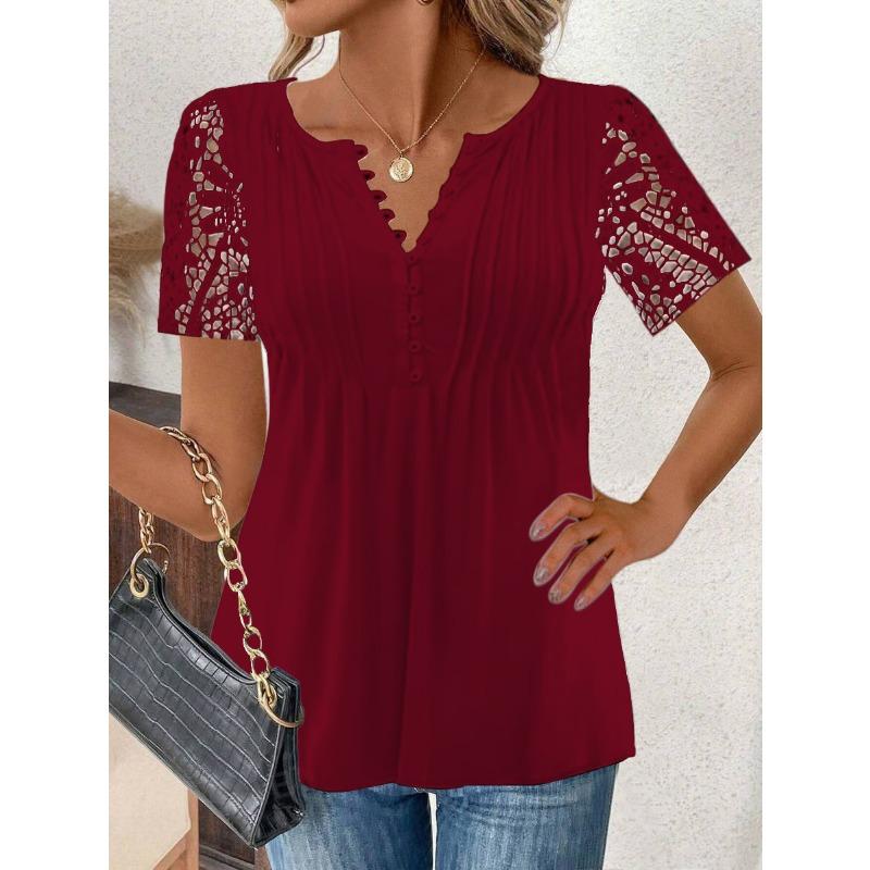 DICIFY Women's Fashion Casual Summer Spring Short Sleeve V-Neck Blouses & Shirts