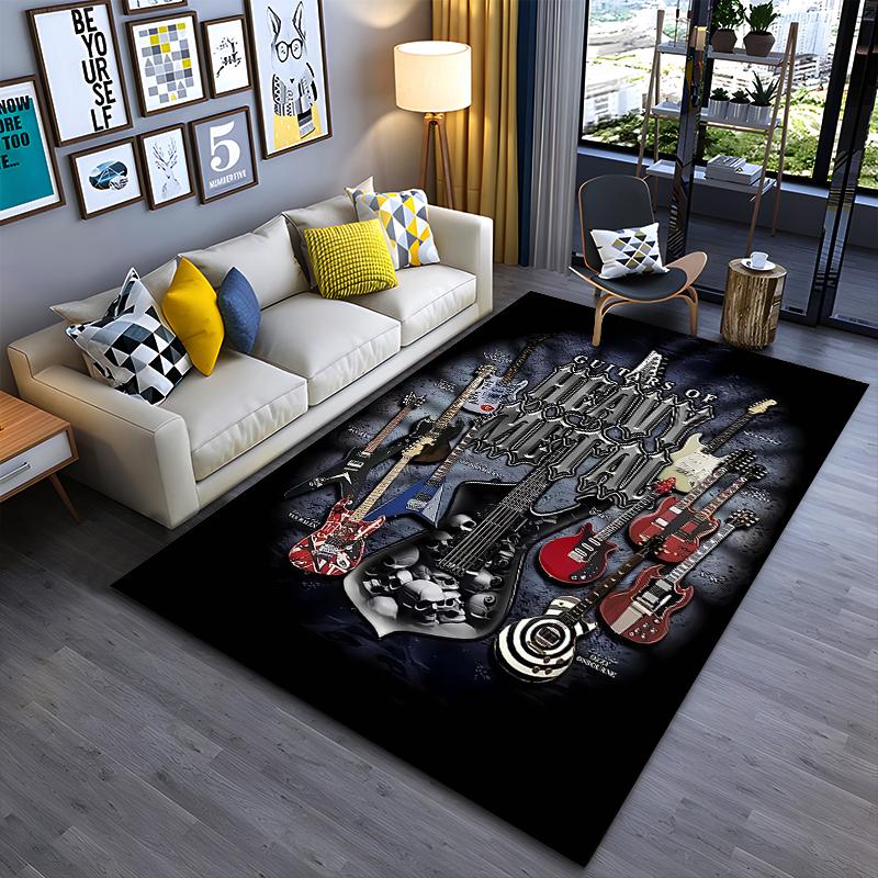 "Guitars of Heavy Metal Rug with Skull Design and Dark Theme" Suitable for Use As an Anti-slip for Living Room Bedroom Sofas