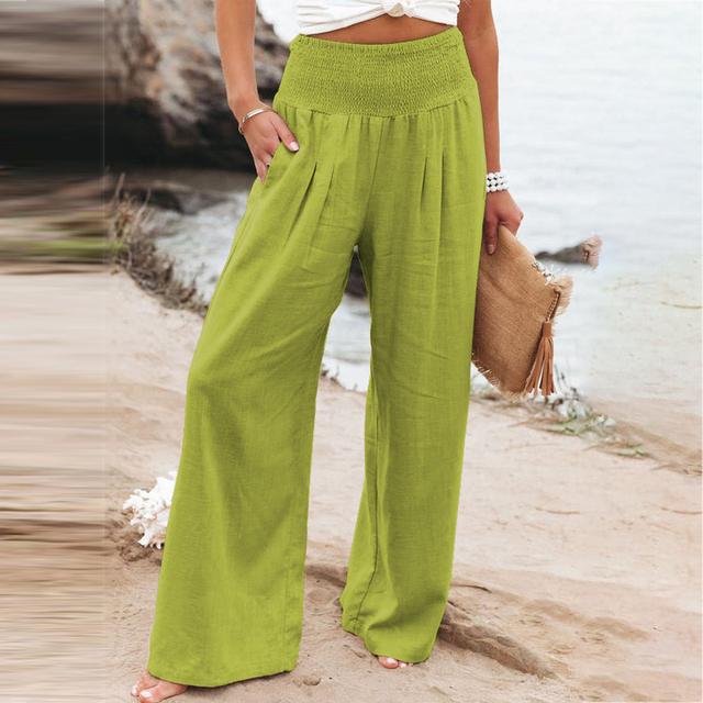 Ženy Bavlna Len Volné Široké nohavice Jaro Léto Kancelář Dáma Ležérní Jednobarevné Jogger Elastický pas Oversized kalhoty
