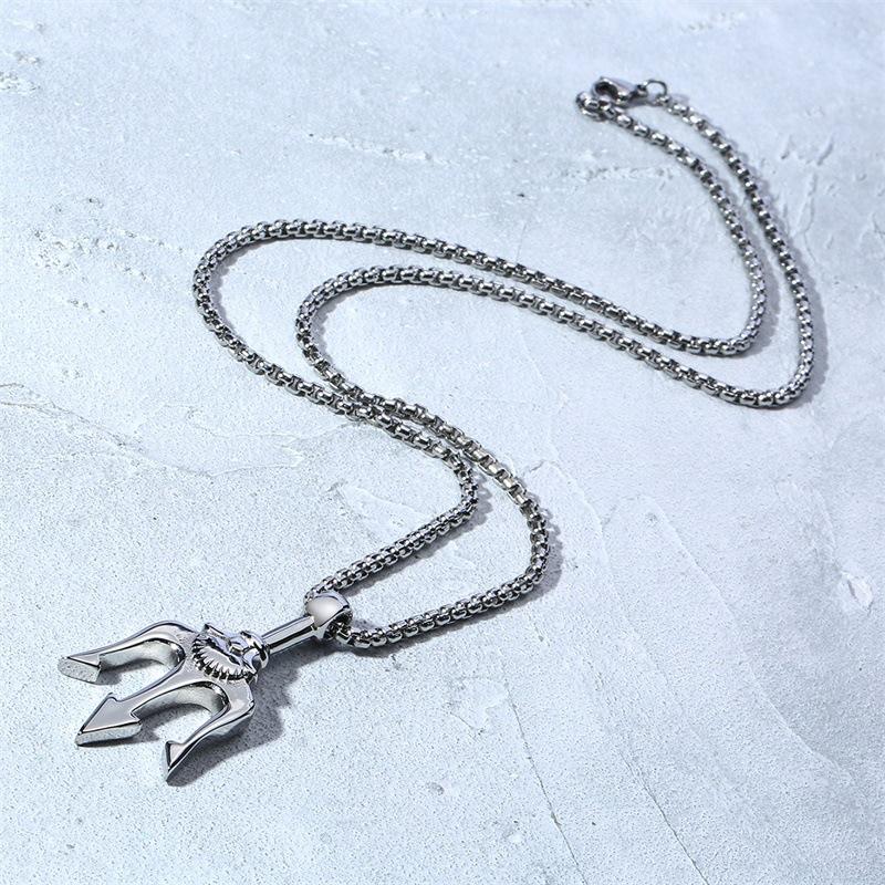 Stainless Steel Trident Pendant Necklace For Men Hip Hop Punk Style Boy Gifts Gold Color 60mm Chain Fahion Jewelry Wholesale