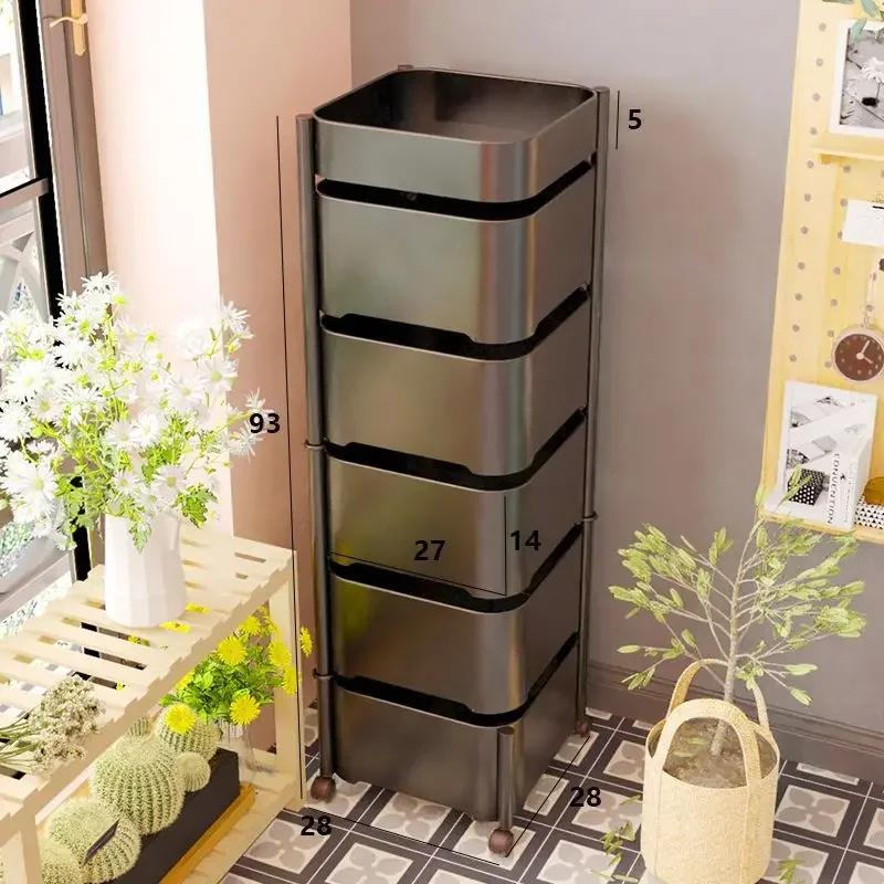 Living Room Multifunction Rotatable Kitchen Cart Storage Shelf Side Table Storage Rack Trolley Rolling Storage Cart with Drawers