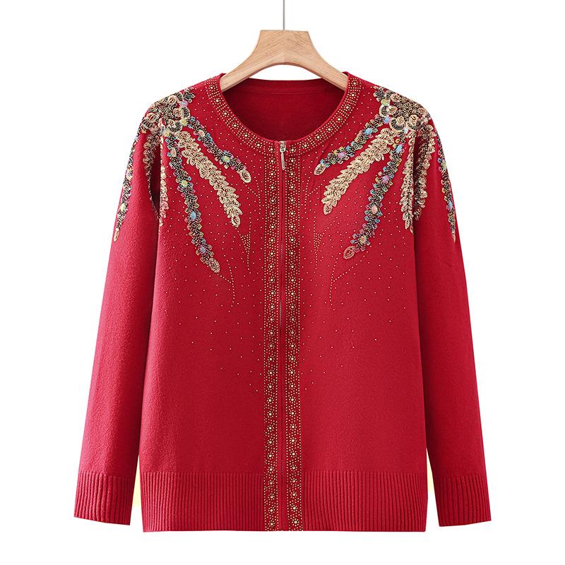 

Mom s Autumn Knit Cardigan: Stylish Sweater for Middle-Aged & Elderly Women, Perfect for Spring and Autumn XL красный
