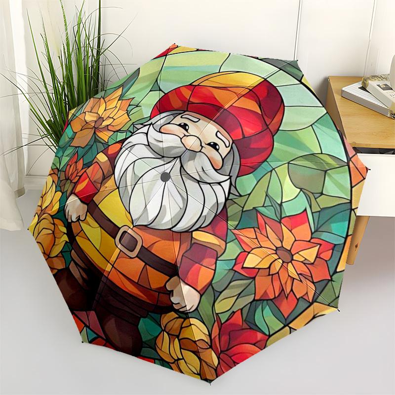 1 Stück Buntglas-Gnom-Design Automatischer Aufklapp-Faltregenschirm mit 8-Speichen-Eisenrahmen - Outdoor für Fans, Reisende, Täglichen Gebrauch, Festliches Geschenk (Ra