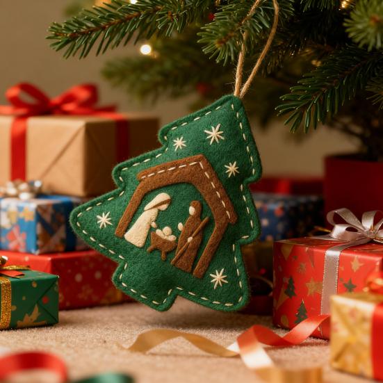 Handmade Felt Christmas Tree Decoration Religious Nativity Scene Ornament Christian Birth of Jesus Hanging Ornament for Xmas Party Decor