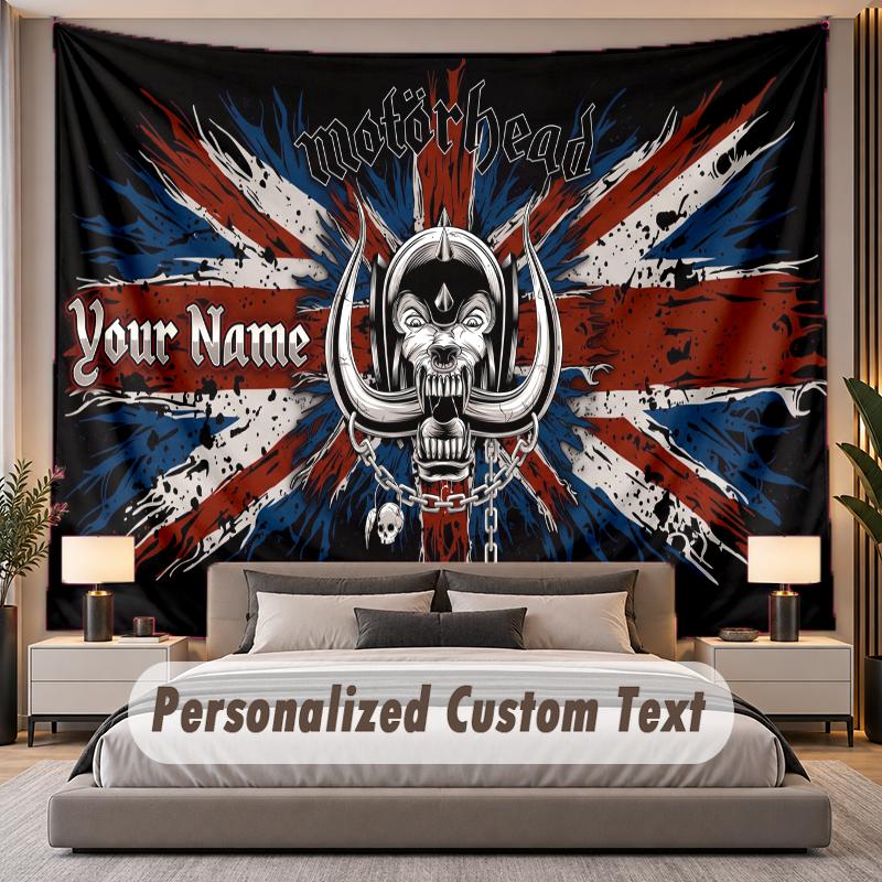 Custom Name Text Tapestry Motorhead Personalized Polyester Wall Tapestry For Bedroom And Room