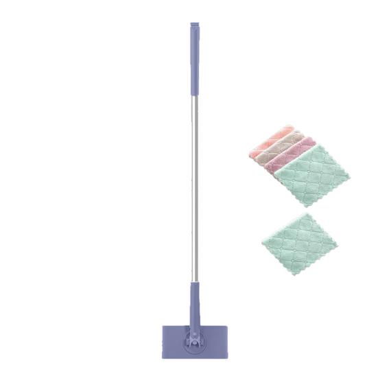 Automatický mop s upínací hadříkem a hadrem, otočný o 360 stupňů, prodloužený mop na suché/mokré vysávání, dvojí účel, domácí úklid