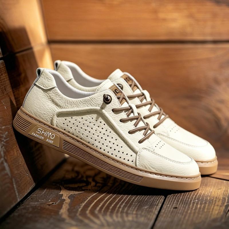 Leather Men's Hollow Men's Shoes Board Shoes White Shoes Men's Versatile Pure Cowhide Men's Casual Leather Shoes Hole Shoes