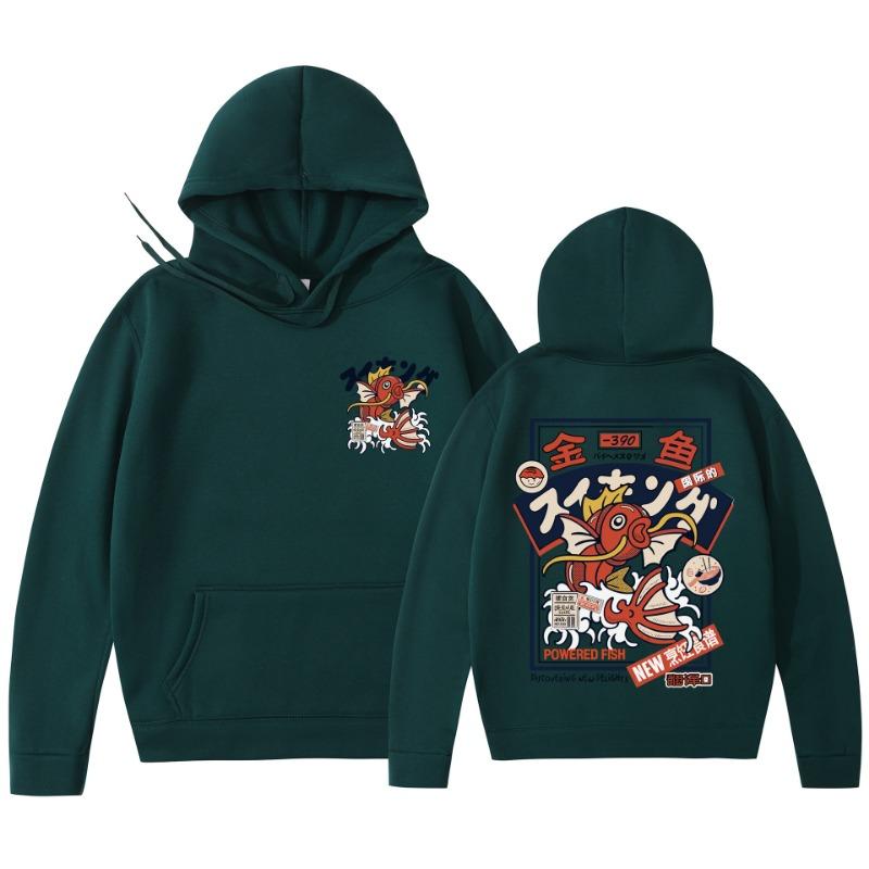 Red Koi Print Fleece Hoodies Harajuku Hip-hop Streetwear Autumn Winter Pullover Men Women Sweatshirt