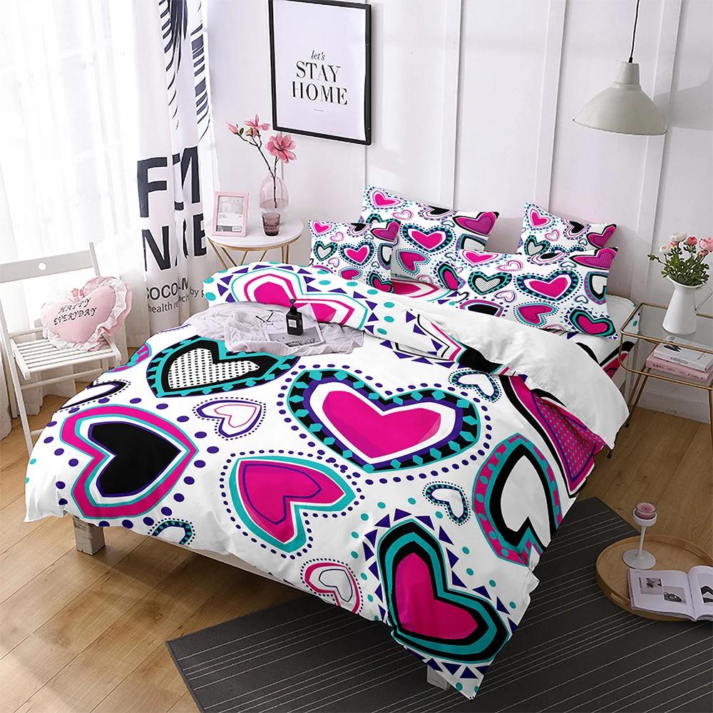Comforter Lips Polyester Red Heart Valentine'S Day Present For Couple Wife King Queen Size Bedding Set With