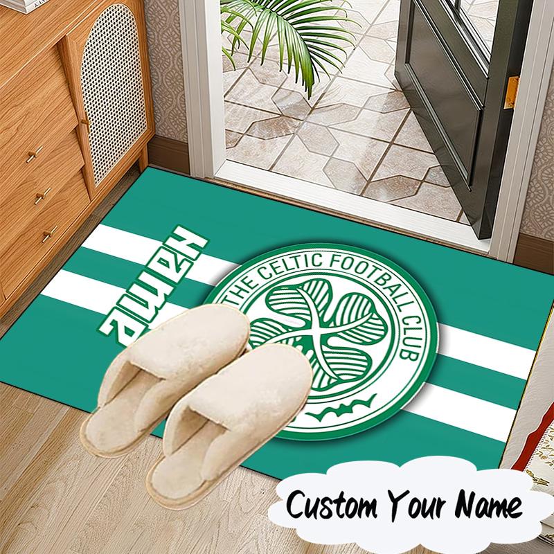 Custom Name Celtic Football Crest Rug for Living Room, Game Rooms, Office, Bedroom, Floor Mat Playful Design, fan gifts Christmas decor