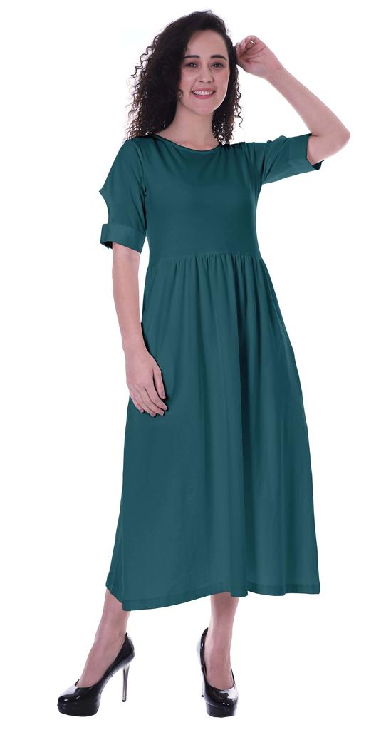 Moomaya Damen Kleid mit geraffter Taille, teelange Kleider, klassisch, Sommer