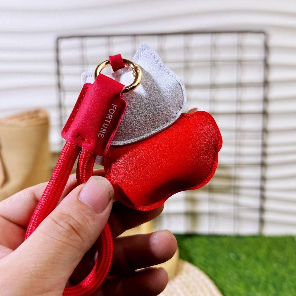 Cartoon Pu Leather Fortune Cat Keychain Fortune Horse Year Pendant Kawaii Car Keychain  Home Decor