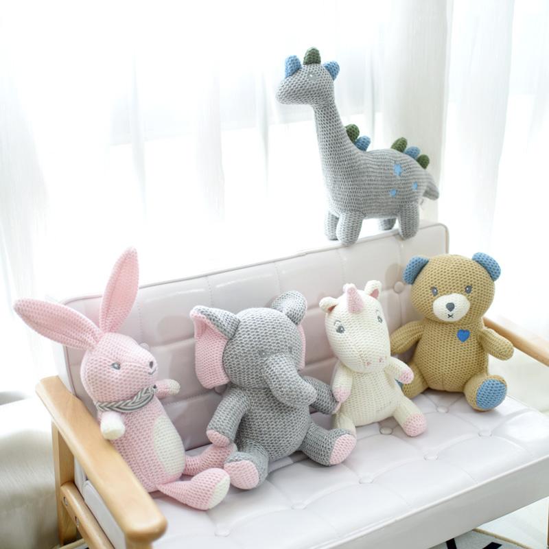 Korea Ins Rabbit Elephant Unicorn Plush Toy Bell Cute Baby Soothing Doll Knitted High Quality Gift For Kids