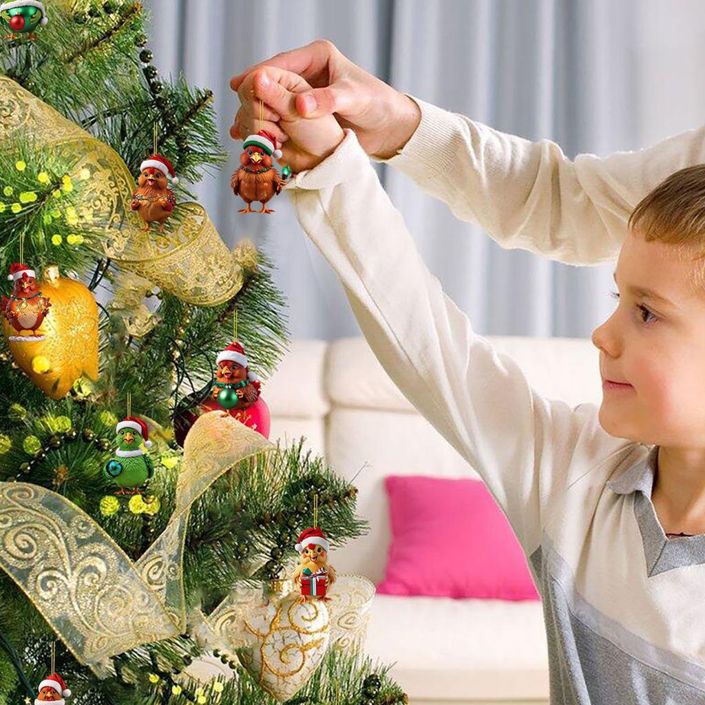 Advent Calendar 24 Days Chicken with Santa Hats 2D Flat Hanging Ornament Christmas Countdown Calendar Christmas Tree Decoration